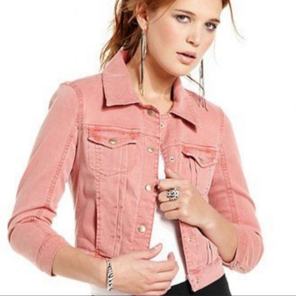 Guess Crop Jean Jacket Pink